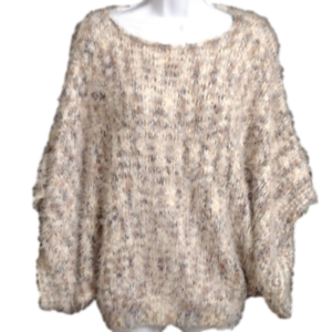 My Beloved grey and cream wool blend poncho with arm holes